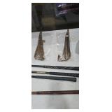 Assorted Fishing Rods, Gear, and Pheasant Feathers