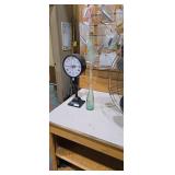 Vintage Table Clock and Tall Green Glass Vase