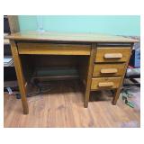 Vintage Oak Wood Desk with Three Drawers
