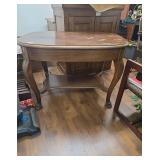 Vintage Oval Wood Coffee Table with Lower Shelf