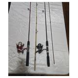 Set of Three Fishing Rods and Reels