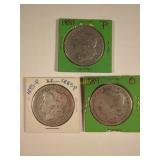 1881-P, 1885-P, and 1889-O Morgan Silver Dollar
