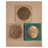 1879-P, 1883-O, and 1885-P Morgan Silver Dollar