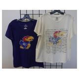 TWO KU Shirts, White & Blue both L