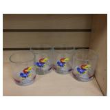 FOUR KU Jayhawks Glass Short Tumbler
