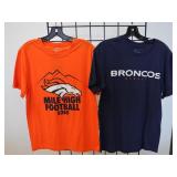 TWO Large Denver Bronco T-Shirts, Orange & Blue Br
