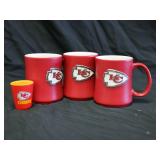 3 Large KC Chiefs Mugs, 1 shot glass