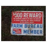 Sign, $500 Reward Farm Bureau Member