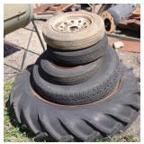 Five tires and wheels