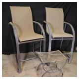 Two Outdoor Chairs with one metal footstool