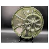 Green Glass Divided Serving Plate with Floral Desi