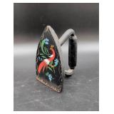 Painted Cast Iron Sad Iron with Floral and Bird Mo