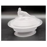 Imperial Glass Frosted Bird Covered Dish
