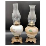 Glass Hurricane Oil Lamps with Floral Decor