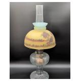 Aladdin Glass Oil Lamp with Painted Shade