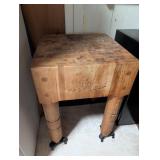 Antique Wooden Butcher Block Table on Casters