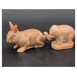 Carmel Slag Animal Figurines ï¿½ Rabbit and Elephant