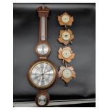 Wooden Barometer and Weather Instruments Set