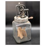 Vintage Glass Butter Churn with Metal Gear Mechani