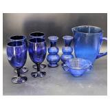 Cobalt Blue Glassware Set with Pitcher