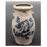 Miniature Salt-Glazed Stoneware Jug with Bird Moti