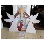 Wooden Nativity Scene with Angel Figures