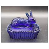 Cobalt Blue Glass Rabbit Dish
