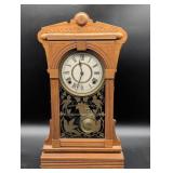 Wood Mantel Clock with Glass Etched Panel