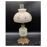 Electric Table Lamp with Painted Glass Shade