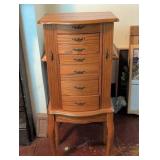 Wooden Jewelry Armoire with Mirror and Six Drawers