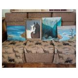 Four Framed and Unframed Paintings