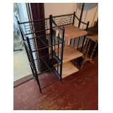 Black Metal and Wood Three-Tier Shelving Unit