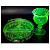 Uranium Glass Dish and Goblet Set