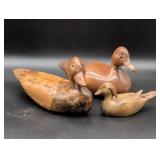 Three Carved Wooden Duck Decoys