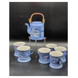 Currier & Ives Blue Tea Set with Stand