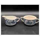 Currier & Ives Ceramic Creamer and Sugar Bowl