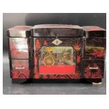 Decorative Black Lacquered Jewelry Box with Scenic