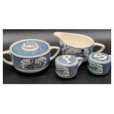 Currier & Ives Blue Ceramic Tableware Set