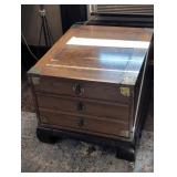Three-Drawer Wooden Side Table with Brass Accents