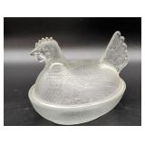 Pressed Glass Hen on Nest Dish