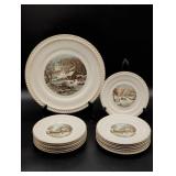 13 Currier & Ives Themed Saucers