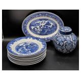Blue and White Ceramic Dinnerware Set
