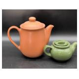 Two Ceramic Teapots, Orange and Green