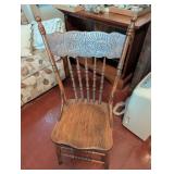 Carved Wood Chair with Spindle Backrest