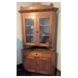 Oak Corner Cabinet with Glass Doors
