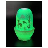 Fenton Hand-Painted Uranium Glass Fairy Lamp
