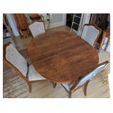 Wood Dining Table with Two Leaves and Four Chairs