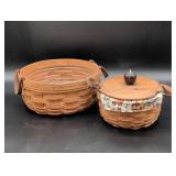 Two Woven Baskets with Wooden Components