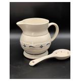 Longaberger Pottery Pitcher and Spoon Set