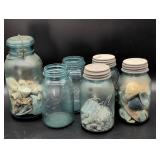 Ball Mason Jars with Seashell Contents